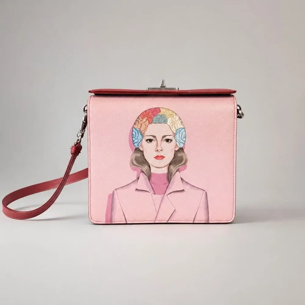 Prada Saffiano Leather Shoulder Bag Limited Edition Pop Art Portrait Red/Pink - Picture 1 of 16